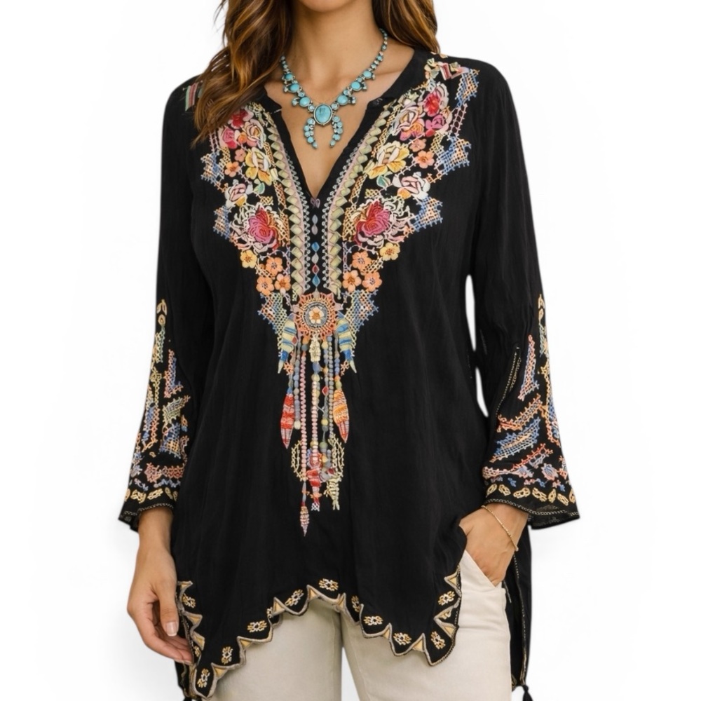 Johnny Was extremely heavily embroidered  Festival tunic NWT